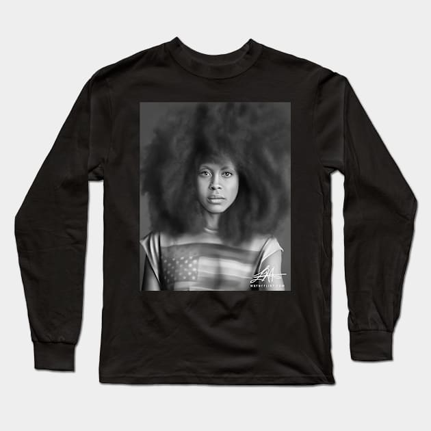 Digital Erykah Badu Long Sleeve T-Shirt by wayneflint